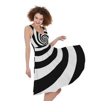 Black And White Spiral Illusion Print Sleeveless Knee Length Dress | Newhawaiianshirts DE