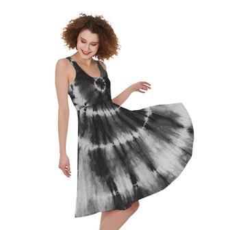 Black And White Tie Dye Print Sleeveless Knee Length Dress | Newhawaiianshirts