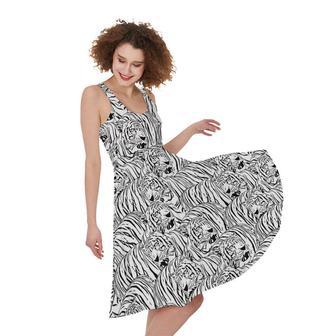 Black And White Tiger Pattern Print Sleeveless Knee Length Dress | Newhawaiianshirts UK