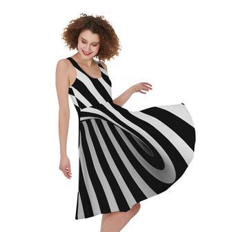 Black And White Twist Illusion Print Sleeveless Knee Length Dress | Newhawaiianshirts DE