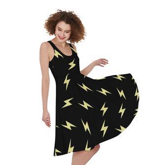 Black And Yellow Lightning Pattern Print Sleeveless Knee Length Dress | Newhawaiianshirts AU