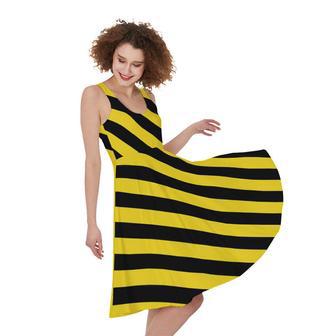 Black And Yellow Warning Striped Print Sleeveless Knee Length Dress | Newhawaiianshirts CA