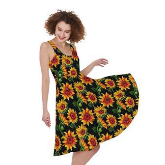 Black Autumn Sunflower Pattern Print Sleeveless Knee Length Dress | Newhawaiianshirts CA