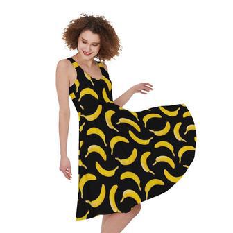 Black Banana Pattern Print Sleeveless Knee Length Dress | Newhawaiianshirts