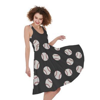 Black Baseball Pattern Print Sleeveless Knee Length Dress | Newhawaiianshirts AU