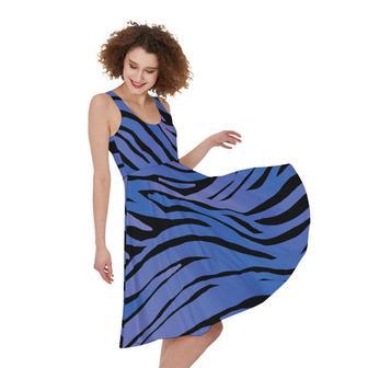 Black Blue Zebra Pattern Print Sleeveless Knee Length Dress | Newhawaiianshirts UK