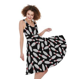 Black Bowling Pins Pattern Print Sleeveless Knee Length Dress | Newhawaiianshirts AU