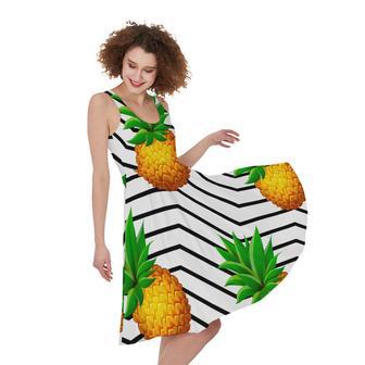 Black Geometric Pineapple Pattern Print Sleeveless Knee Length Dress | Newhawaiianshirts UK