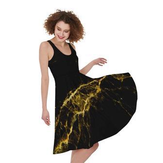 Black Gold Marble Print Sleeveless Knee Length Dress | Newhawaiianshirts DE