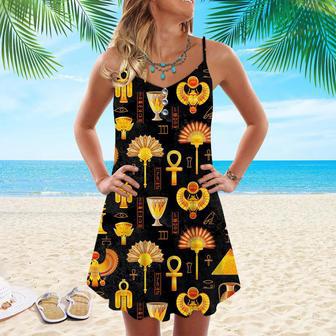 Black Grunge Ancient Egyptian Spaghetti Strap Summer Dress | Newhawaiianshirts CA