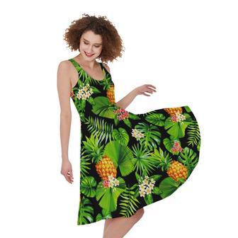 Black Hawaiian Pineapple Pattern Print Sleeveless Knee Length Dress | Newhawaiianshirts