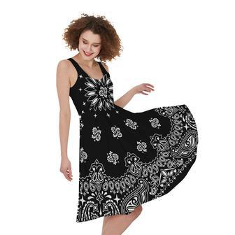 Black Paisley Bandana Print Sleeveless Knee Length Dress | Newhawaiianshirts UK