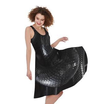 Black Snake Print Sleeveless Knee Length Dress | Newhawaiianshirts