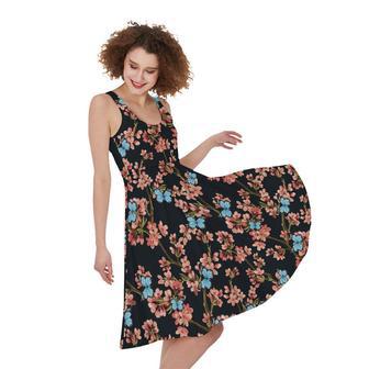 Blossom Flower Butterfly Print Sleeveless Knee Length Dress | Newhawaiianshirts AU