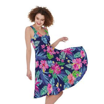 Blossom Tropical Flower Pattern Print Sleeveless Knee Length Dress | Newhawaiianshirts UK