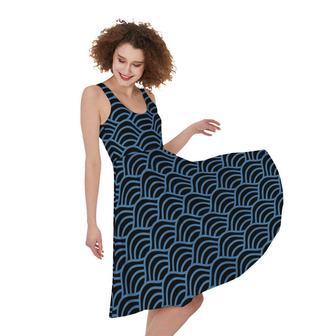 Blue And Black Japanese Pattern Print Sleeveless Knee Length Dress | Newhawaiianshirts CA