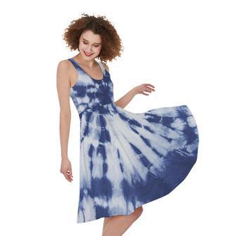 Blue And White Tie Dye Print Sleeveless Knee Length Dress | Newhawaiianshirts CA