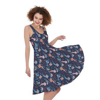 Blue Axolotl Pattern Print Sleeveless Knee Length Dress | Newhawaiianshirts AU