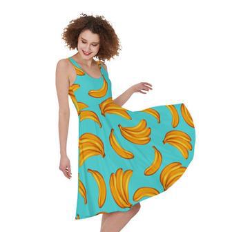 Blue Banana Pattern Print Sleeveless Knee Length Dress | Newhawaiianshirts DE