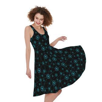 Blue Bitcoin Pattern Print Sleeveless Knee Length Dress | Newhawaiianshirts CA