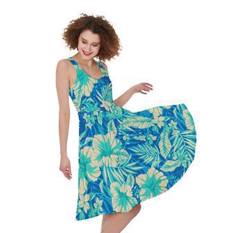 Blue Blossom Tropical Pattern Print Sleeveless Knee Length Dress | Newhawaiianshirts AU