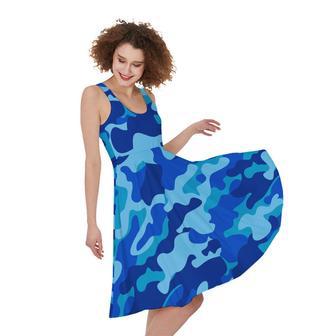 Blue Camouflage Print Sleeveless Knee Length Dress | Newhawaiianshirts