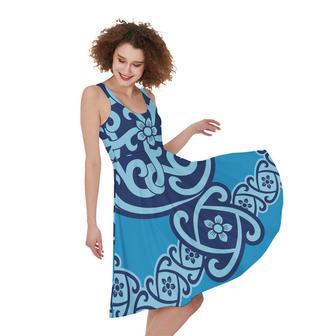 Blue Celtic Symbol Print Sleeveless Knee Length Dress | Newhawaiianshirts UK