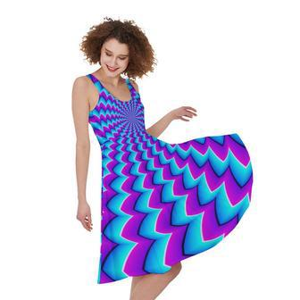 Blue Dizzy Moving Optical Illusion Sleeveless Knee Length Dress | Newhawaiianshirts