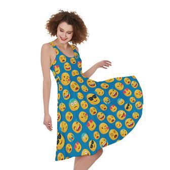 Blue Emoji Pattern Print Sleeveless Knee Length Dress | Newhawaiianshirts AU