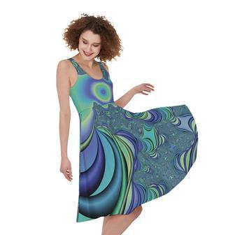 Blue Fractal Print Sleeveless Knee Length Dress | Newhawaiianshirts UK