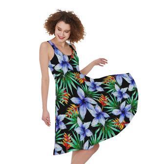 Blue Hawaiian Wildflowers Pattern Print Sleeveless Knee Length Dress | Newhawaiianshirts UK