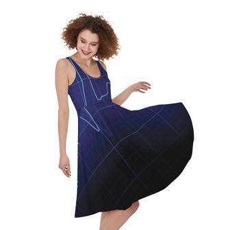 Blue Heartbeat Print Sleeveless Knee Length Dress | Newhawaiianshirts DE