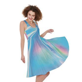 Blue Holographic Print Sleeveless Knee Length Dress | Newhawaiianshirts DE