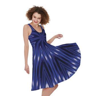 Blue Kaleidoscope Print Sleeveless Knee Length Dress | Newhawaiianshirts UK