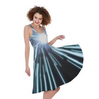 Blue Lightspeed Print Sleeveless Knee Length Dress | Newhawaiianshirts AU