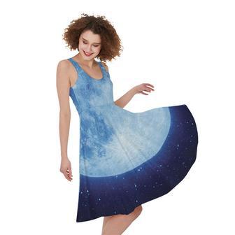 Blue Moon Print Sleeveless Knee Length Dress | Newhawaiianshirts DE