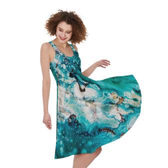 Blue Ocean Acid Melt Print Sleeveless Knee Length Dress | Newhawaiianshirts AU