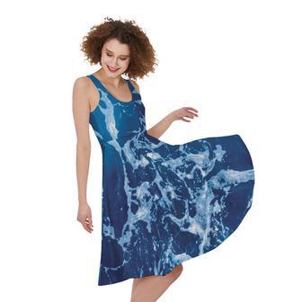 Blue Ocean Print Sleeveless Knee Length Dress | Newhawaiianshirts CA