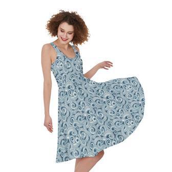 Blue Octopus Tentacles Pattern Print Sleeveless Knee Length Dress | Newhawaiianshirts CA