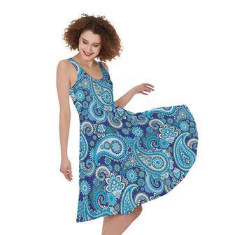 Blue Paisley Pattern Print Sleeveless Knee Length Dress | Newhawaiianshirts AU