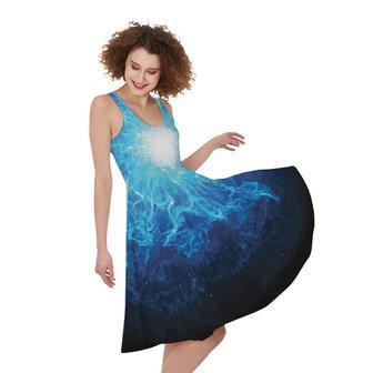 Blue Plasma Energy Print Sleeveless Knee Length Dress | Newhawaiianshirts DE