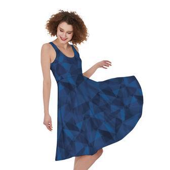 Blue Polygonal Geometric Print Sleeveless Knee Length Dress | Newhawaiianshirts AU