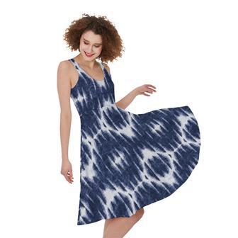 Blue Shibori Print Sleeveless Knee Length Dress | Newhawaiianshirts CA