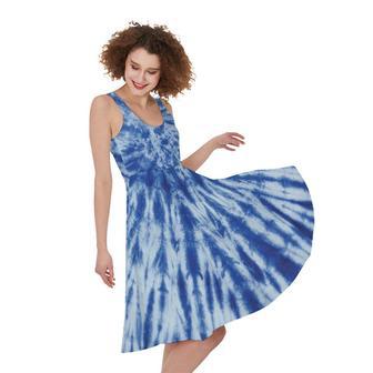 Blue Tie Dye Print Sleeveless Knee Length Dress | Newhawaiianshirts