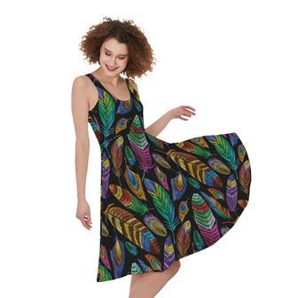 Bohemian Feather Pattern Print Sleeveless Knee Length Dress | Newhawaiianshirts