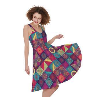 Bohemian Patchwork Pattern Print Sleeveless Knee Length Dress | Newhawaiianshirts UK