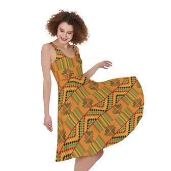 Bonwire Kente Pattern Print Sleeveless Knee Length Dress | Newhawaiianshirts AU