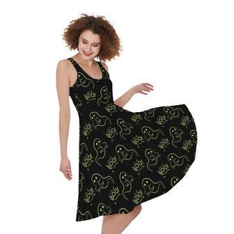 Boo Ghost Pattern Print Sleeveless Knee Length Dress | Newhawaiianshirts AU