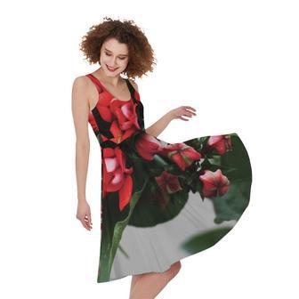 Bouvardia Flower Print Sleeveless Knee Length Dress | Newhawaiianshirts DE