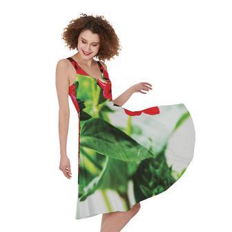 Bouvardia Plant Print Sleeveless Knee Length Dress | Newhawaiianshirts